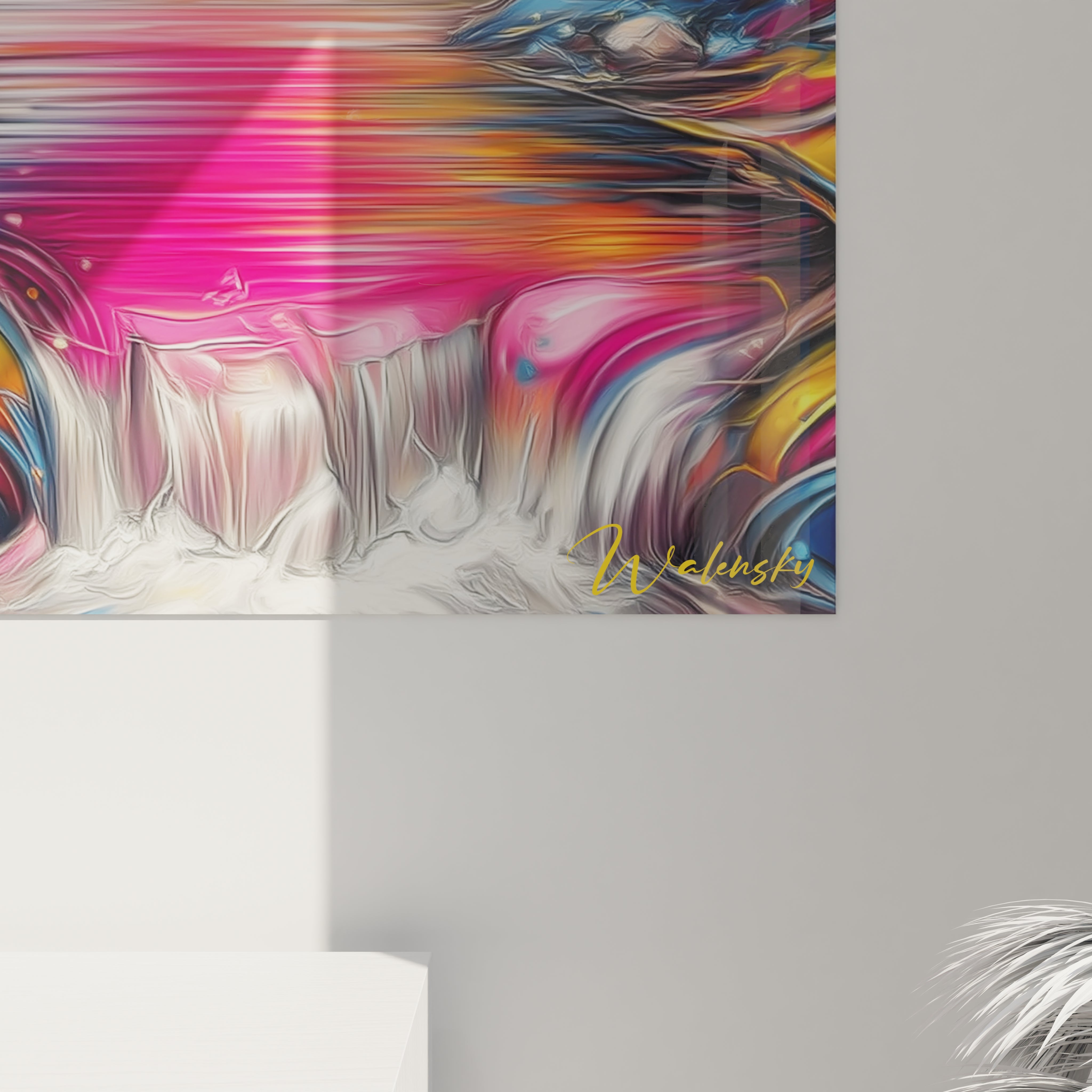 Vue ensemble tableau mural paysage fantastique explosion couleurs décoration murale moderne