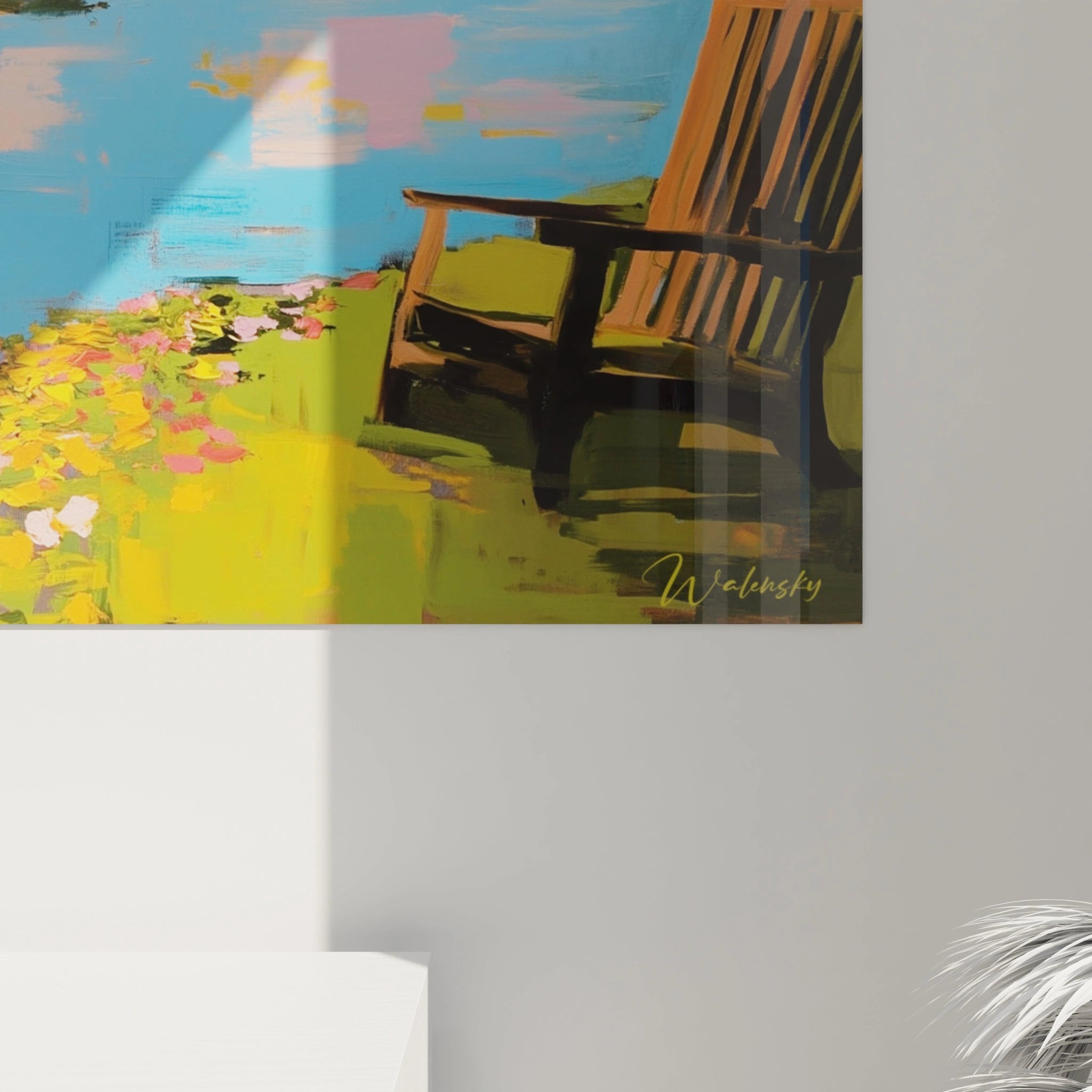 Tableau mural Walensky tableau impressionniste paysage chaise de jardin fleurs couleurs vives et lumieres naturelles