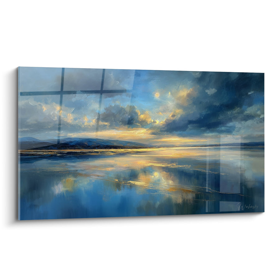 Tableau Paysage Marin Coucher de Soleil Bleu et Doré - Reflets Célestes - Edition Feng shui Nord Eau