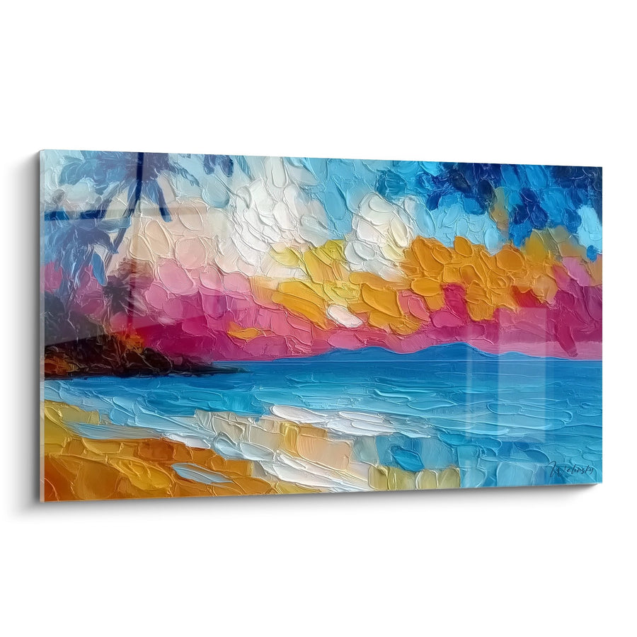 Tableau Paysage Marin Coucher de Soleil - Rivage Coloré - édition Plage