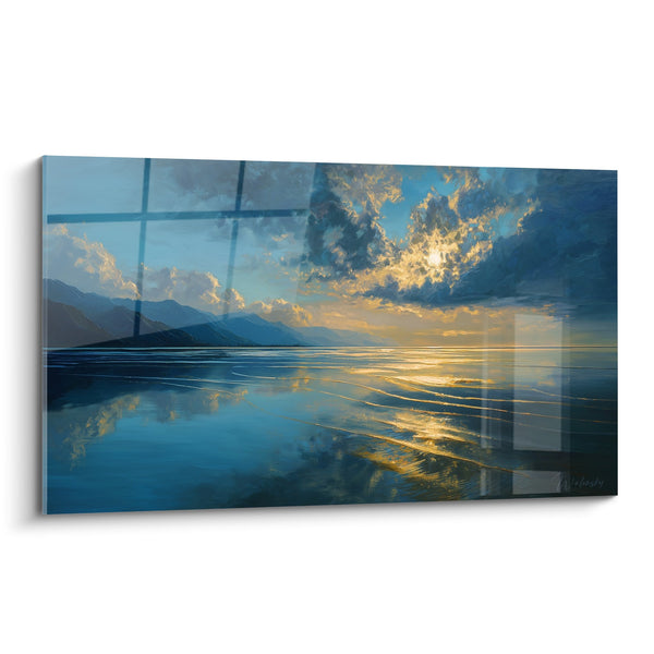 Zee Landschap Schemering met Gouden Reflecties en Dramatische Lucht - Waterkalmte - Feng Shui Noord Water Editie