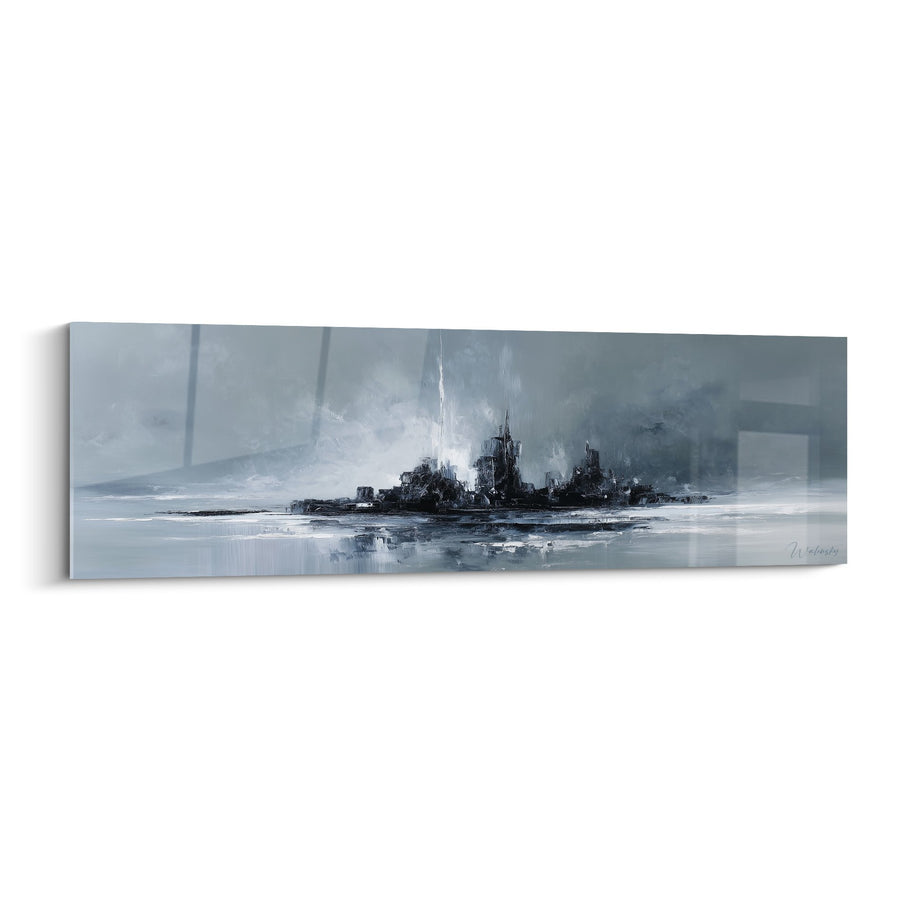 Tableau Paysage Marin Monochrome Gris et Blanc - Sérénité Brumeuse - Edition Feng shui Ouest Métal