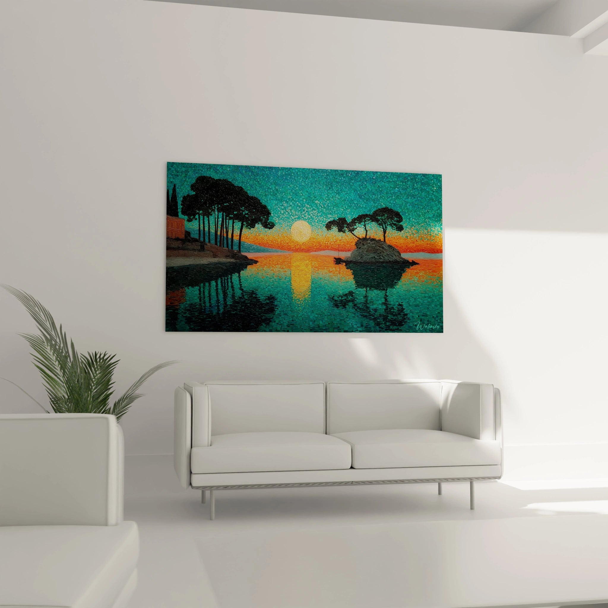 Tableau mural Walensky montrant un portrait d'homme et un cheval blanc tableau paysage maritime pointillisme pour salon moderne