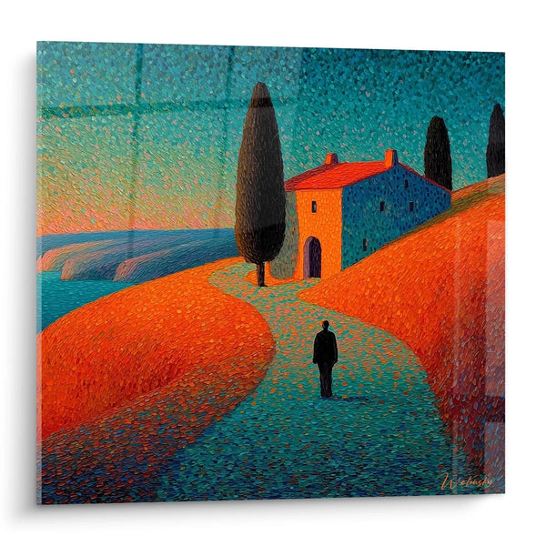 Cuadro Paisaje Mediterráneo Camino Naranja - edición puntillismo