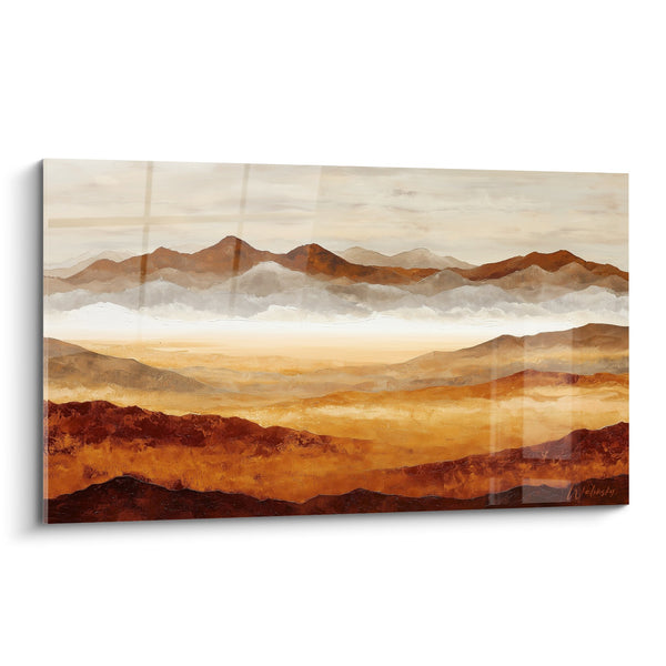 Schilderij Berg Landschap in Oker- en Beigetinten - Mineraal Rust – Feng Shui Editie Centrum Aarde