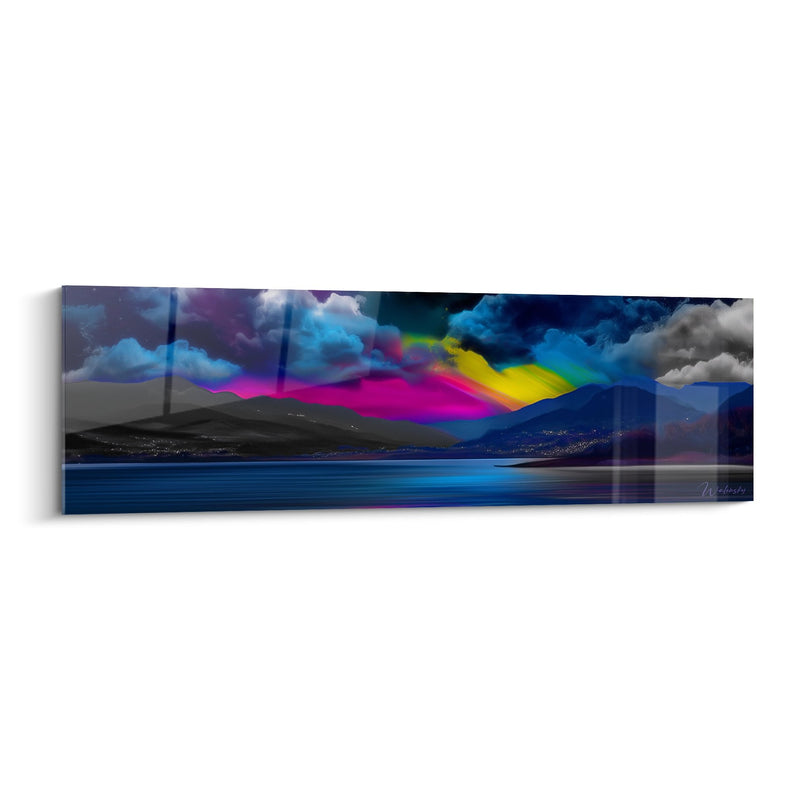 Mountainous Landscape Painting - Colorful Aurora Above the Lake - Desert Edition