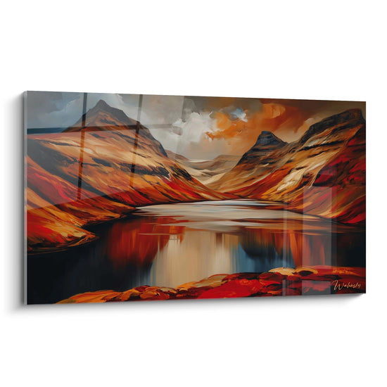 Quadro murale paesaggio montagnoso scozzese con lago e riflessi autunnali dorati