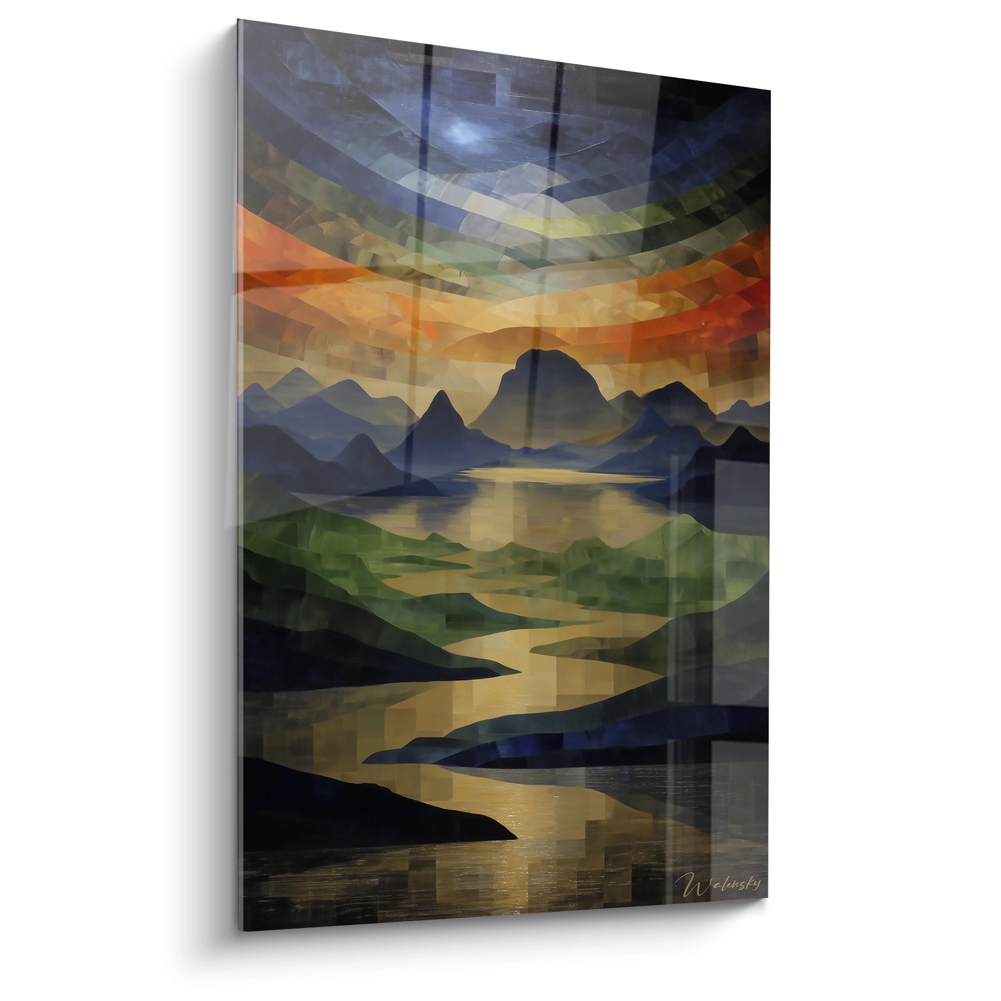 Tableau mural paysage montagneux géométrique moderne aux couleurs chatoyantes représentant un archipel stylisé