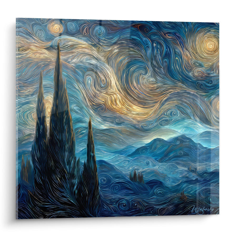 Tableau paysage nocturne - Nuit étoilée tourbillonnante - édition autres paysages