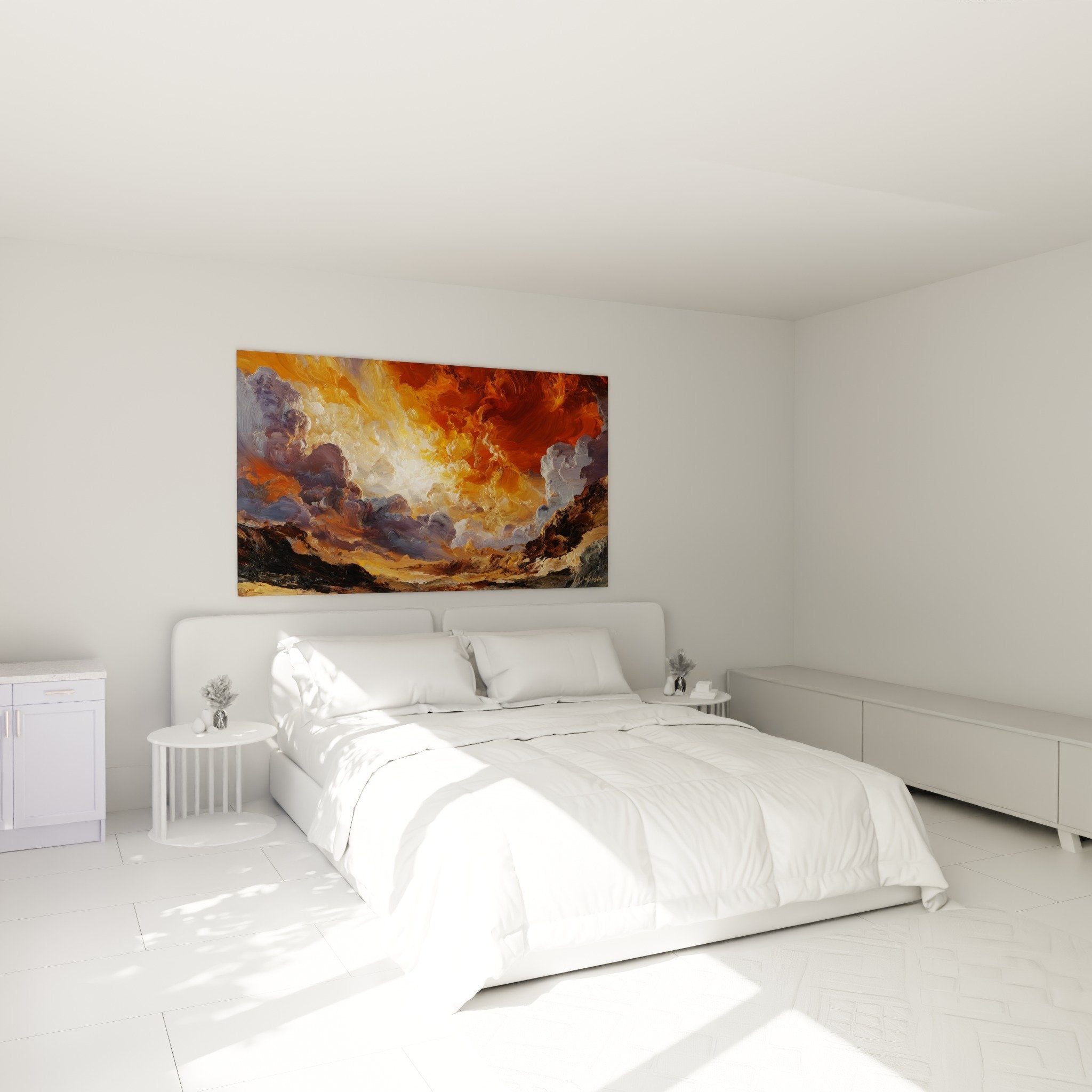 Landschaftsbild orangefarbene Wolken Schlafzimmer Wanddekoration Feng Shui Süden Feuer warme Atmosphäre