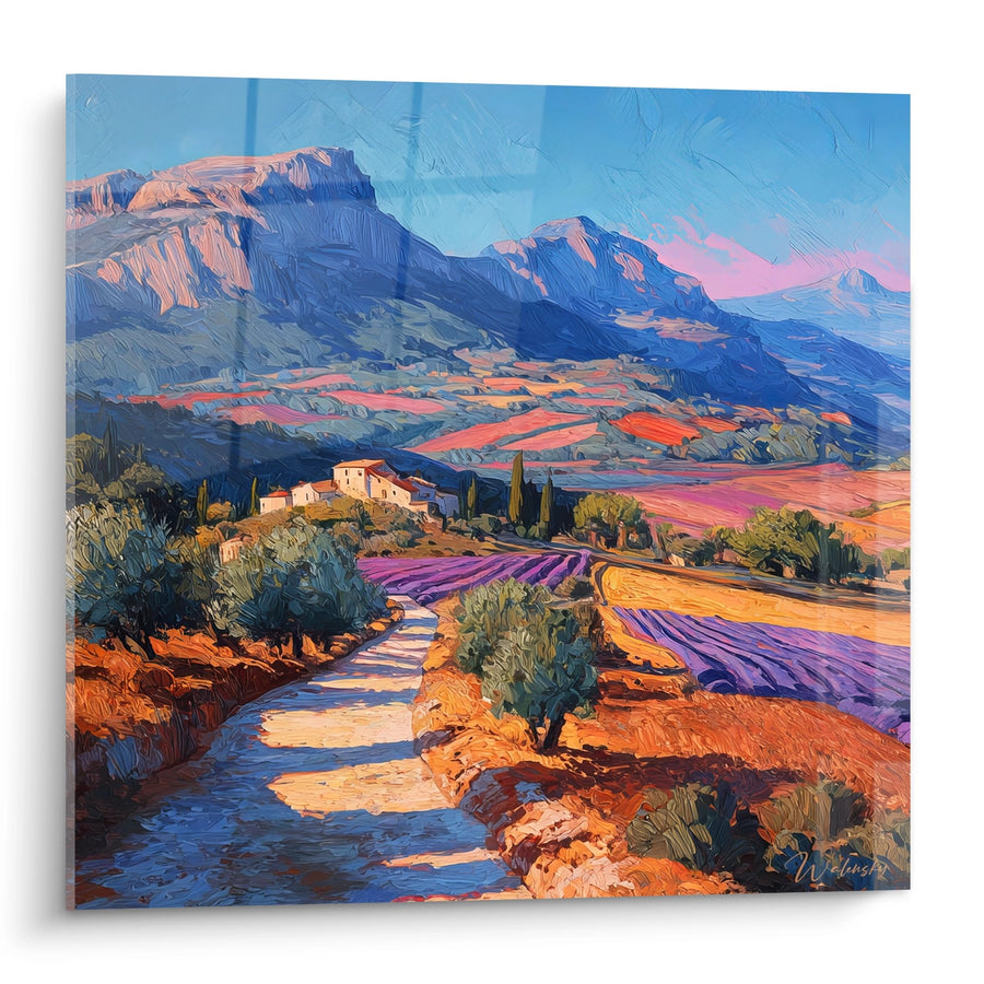 Tableau paysage provençal - Vallée aux lavandes et montagnes - édition campagne