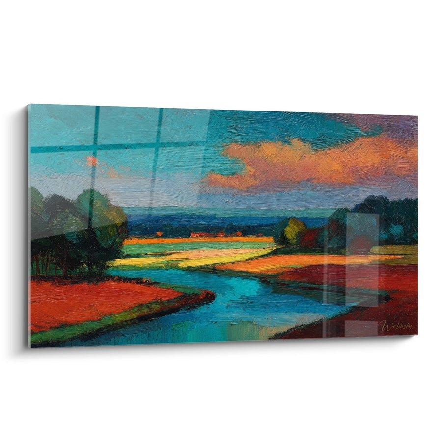 Tableau paysage rivière coloré - Vallée impressionniste - édition campagne