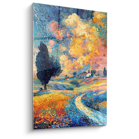 Schilderij Glooiend Pad - pointillisme editie