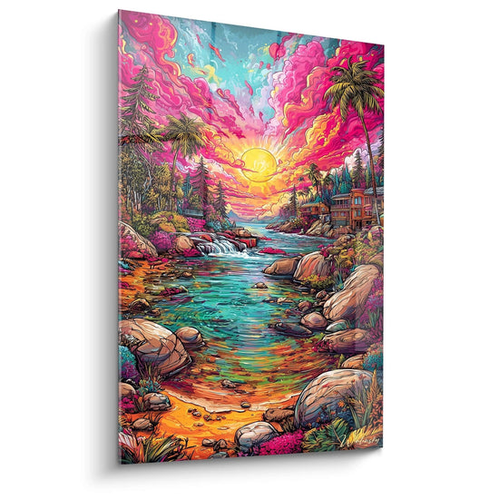 Tabella paesaggio tropicale paradisiaco - Tramonto magico - edizione a fumetti