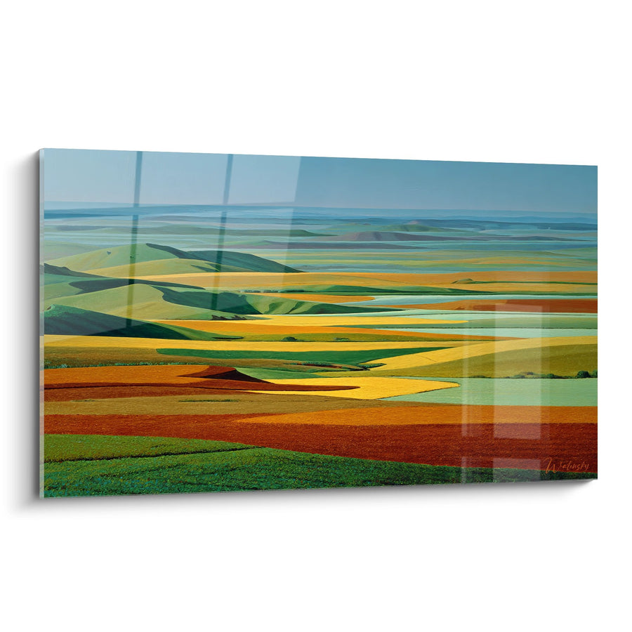 Tableau paysage vallonné - Champs colorés panoramiques - édition campagne