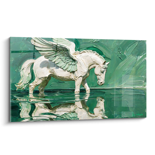 Tableau Pégase blanc et vert au reflet d'eau - Miroir céleste - Edition Pégase