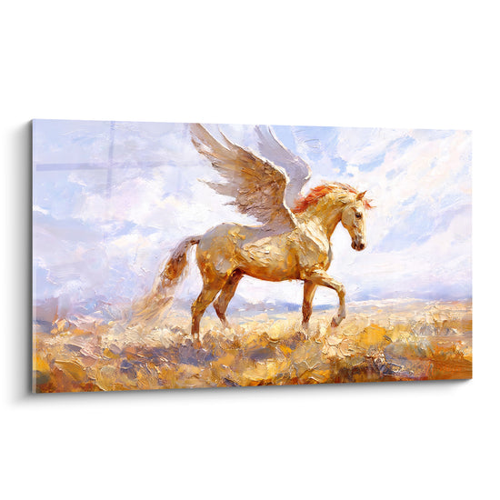 Tableau Cheval ailé doré aux ailes blanches - Envol mythique - Edition Pégase