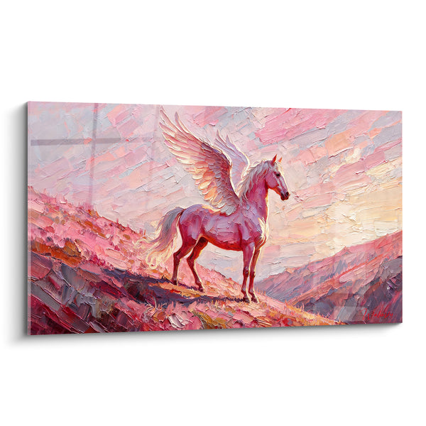 Tableau Pégase ailé rose et corail au couchant - Veille du couchant - Edition Pégase