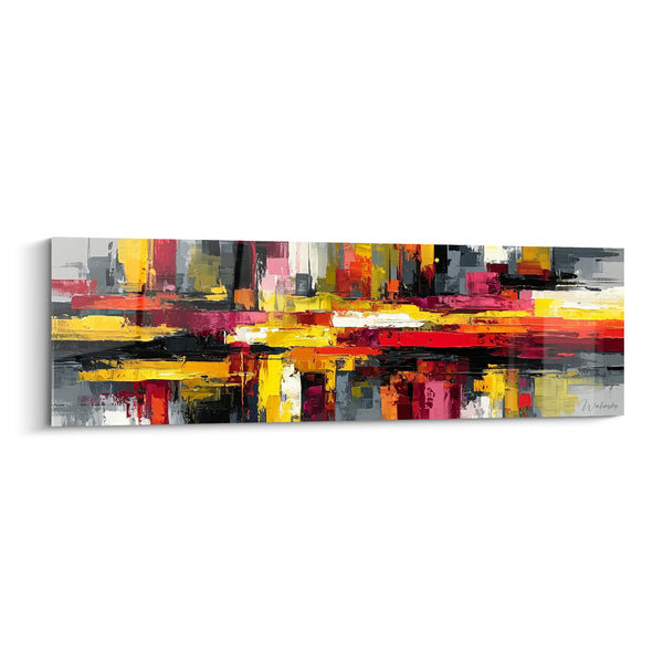 Dipinto Incroci di blocchi urbani gialli e rossi - Griglia cromatica densa - Edizione stile Pittura astratta