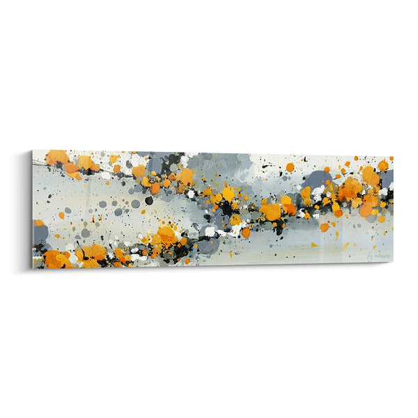 Tableau Éclaboussures orange et gris en constellation - Traînée de gouttelettes - Edition style Peinture abstrait
