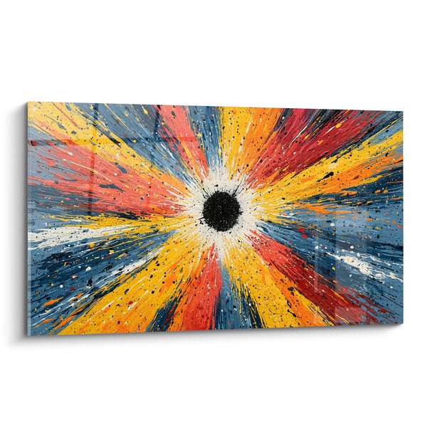 Tableau Vortex noir aux rayons jaune et bleu - Éclats de peinture projetés - Edition style Peinture abstrait