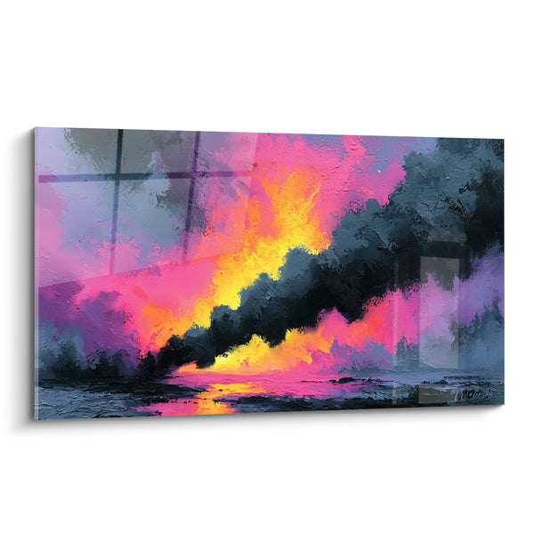 Tableau Éruption diagonale rose et anthracite - Brèche incandescente - Edition style Peinture abstrait