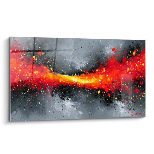 Tableau Traînée rouge et gris éclaboussée d'étincelles - Faisceau incandescent horizontal - Edition style Peinture abstrait