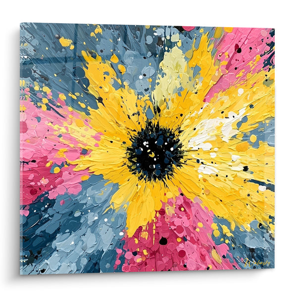 Tableau Fleur explosive jaune et rose - Éclosion joyeuse - Edition style Peinture abstrait