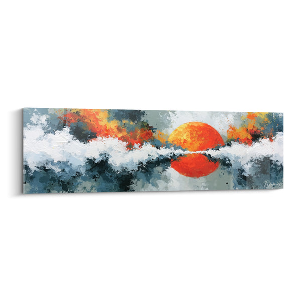 Tableau Soleil orange sur écume bleu marine - Bascule des éléments - Edition style Peinture abstrait