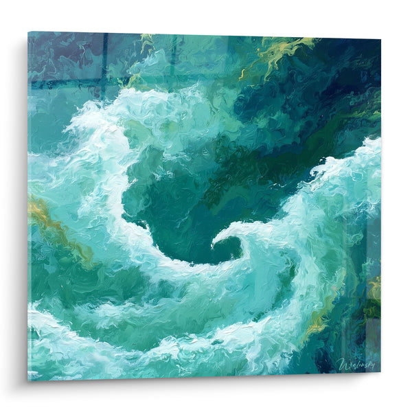 Tableau Tourbillon marin turquoise et écume blanche - Vertige océanique - Edition style Peinture abstrait