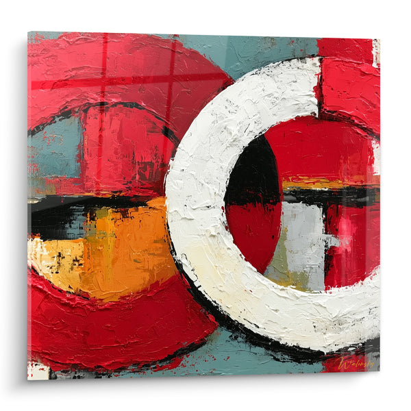 Tableau Anneau blanc aux formes rouges - Tourbillon vibrant - Edition style Peinture abstrait