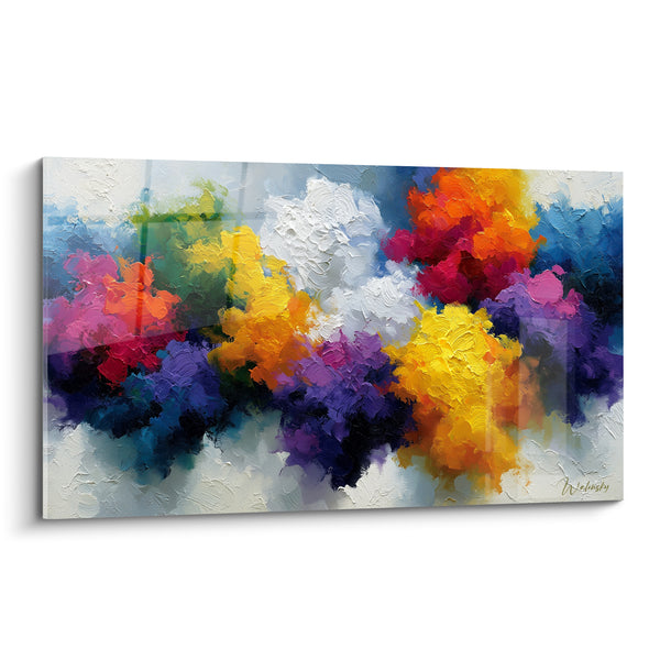 Tableau Nuées florales dorées et violettes - Éclosion suspendue - Edition style Peinture abstrait
