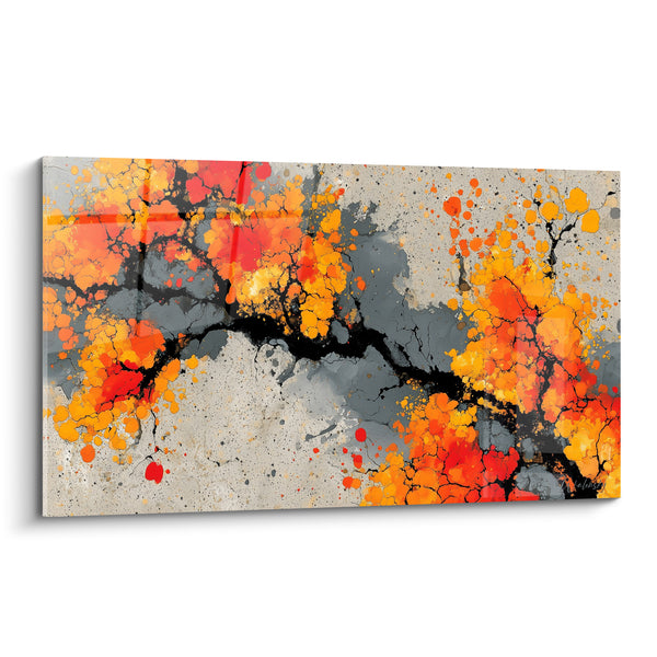 Tableau Arbre noir aux éclats orange et gris - Renaissance incandescente - Edition style Peinture abstrait