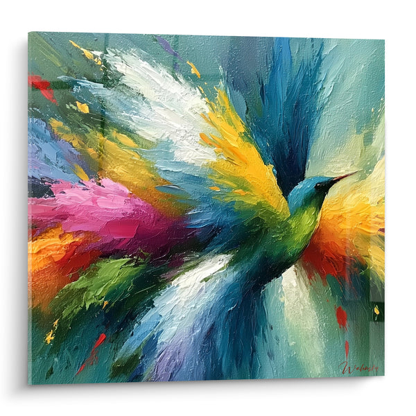 Tableau Colibri vert et jaune en plein vol - Envol fulgurant - Edition style Peinture abstrait