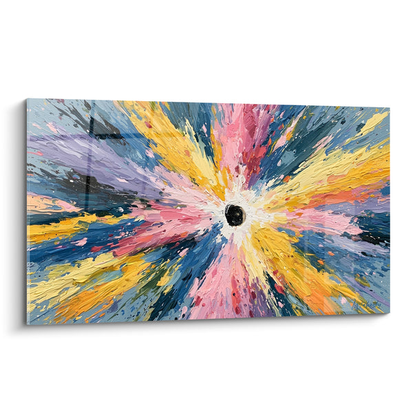 Tableau Explosion centrale bleu et jaune vibrant - Onde de choc chromatique - Edition style Peinture abstrait