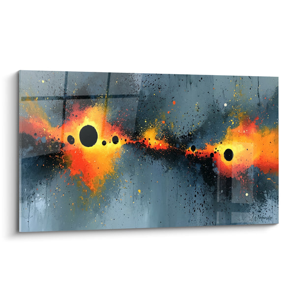 Tableau Explosions célestes bleu ardoise et orange - Collision stellaire - Edition style Peinture abstrait