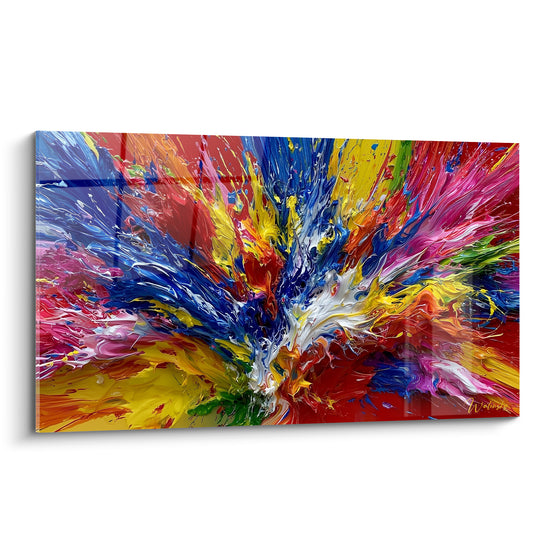 Explosion de peinture bleu marine et rouge jaillissant en éclaboussures sur toile abstraite lumineuse