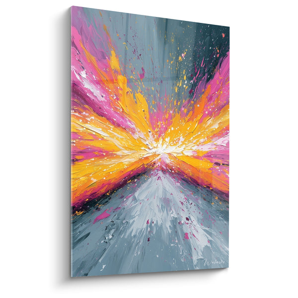 Tableau Explosion rose et gris au point convergent - Point de fuite lumineux - Edition style Peinture abstrait