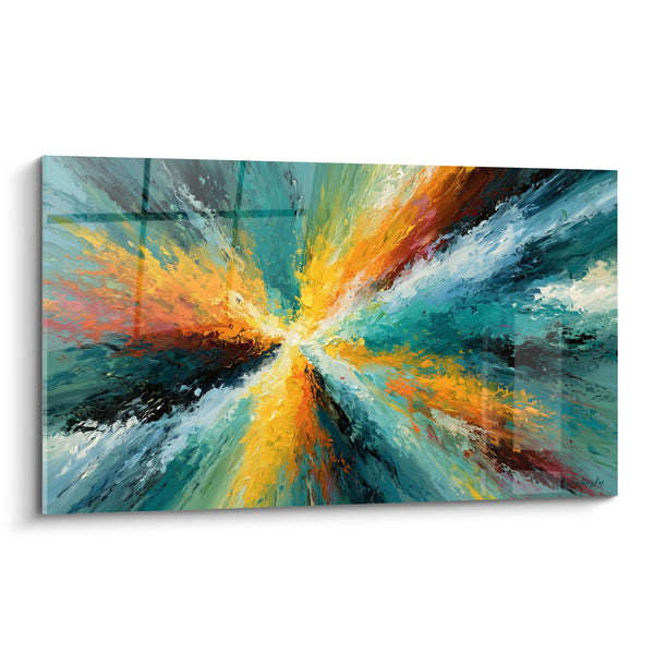 Tableau Explosion dorée aux éclats sarcelle - Éruption lumineuse - Edition style Peinture abstrait