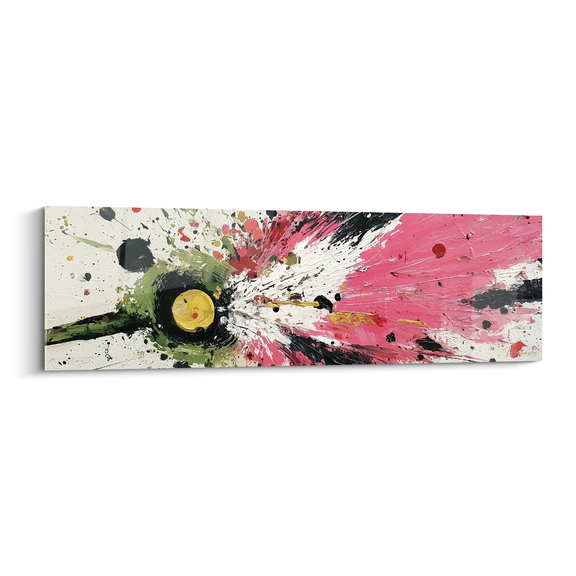 Fleur abstraite rose et jaune doré aux éclats anthracite sur fond ivoire crayeux