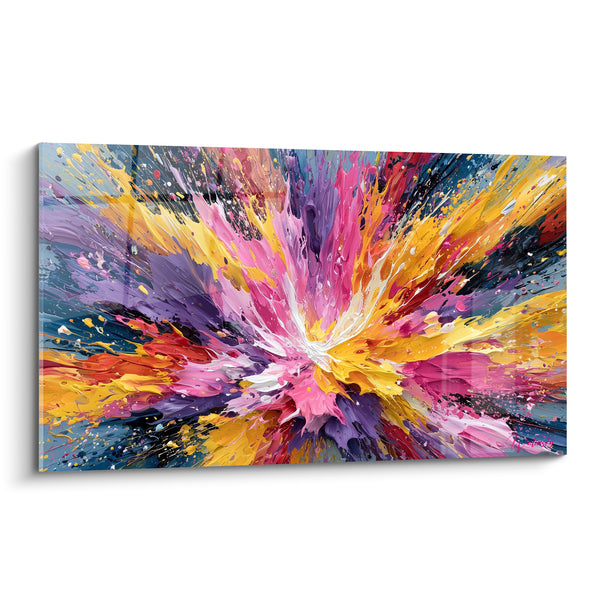 Tableau Explosion violette et rose aux éclats dorés - Détonation chromatique centrale - Edition style Peinture abstrait