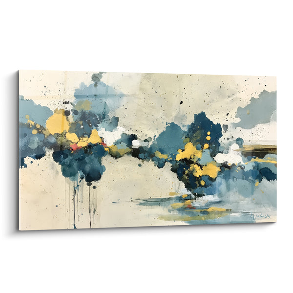 Tableau Nuage bleu marine et doré éclaboussé - Après l'orage - Edition style Peinture abstrait