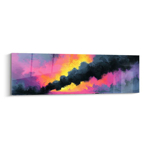 Tableau Nuées incandescentes anthracite et rose fuchsia - Ciel en fusion - Edition style Peinture abstrait