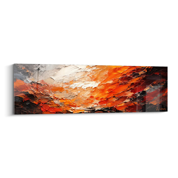 Tableau Panorama abstrait orange et anthracite texturé - Éruption suspendue - Edition Peinture (style)