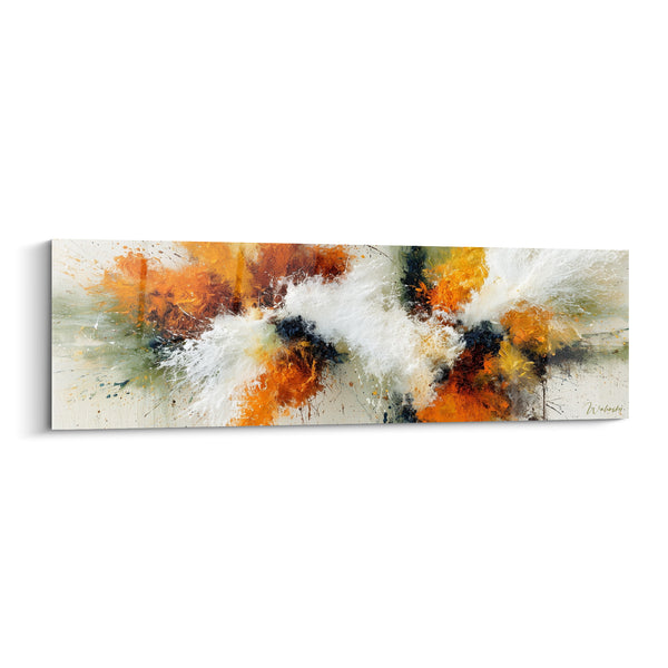 Tableau Éclaboussure blanche et orange en diagonale - Traînée d'écume vive - Edition style Peinture abstrait