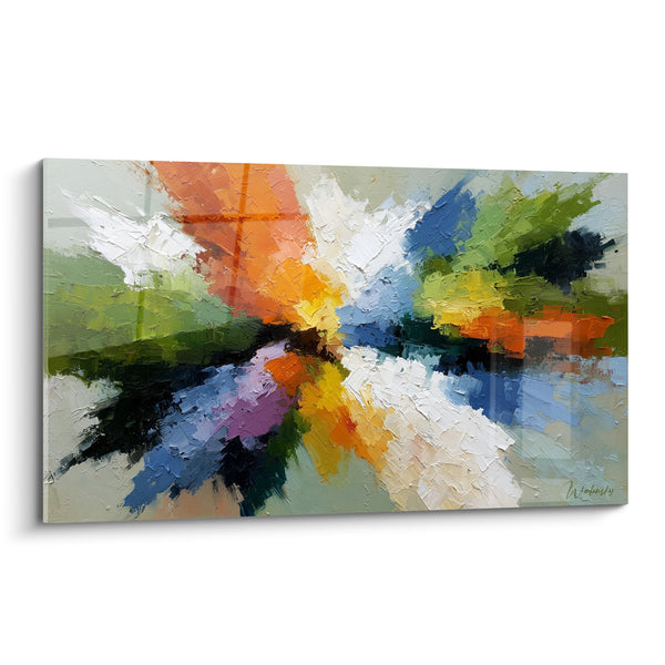 Tableau Éclatement orange et bleu au couteau - Souffle chromatique - Edition style Peinture abstrait