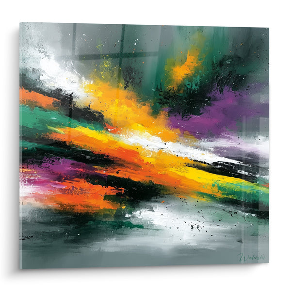 Tableau Diagonale orange et violette éclatée - Éclaircie fulgurante - Edition style Peinture abstrait
