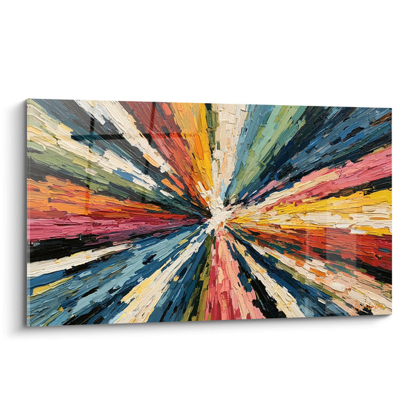 Tableau Éclatement de rayons bleu marine et corail - Point de convergence - Edition style Peinture abstrait