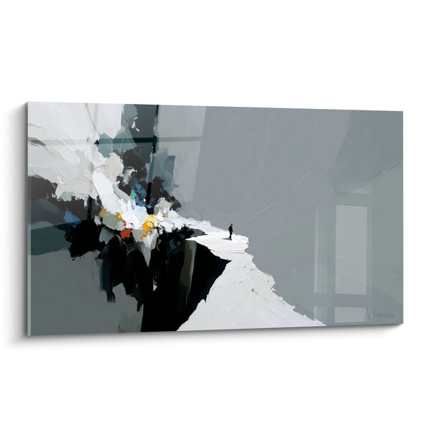 Tableau Silhouette solitaire aux teintes grises et blanches - Instant suspendu - Edition style Peinture abstrait