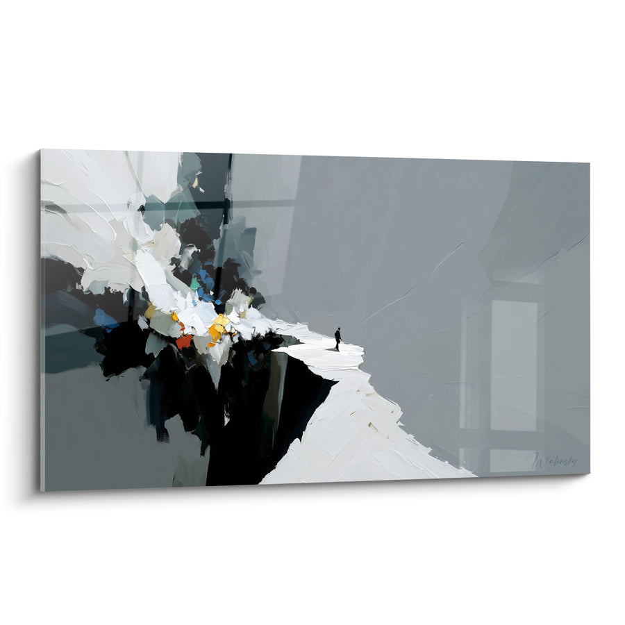 Tableau Silhouette solitaire aux teintes grises et blanches - Instant suspendu - Edition style Peinture abstrait